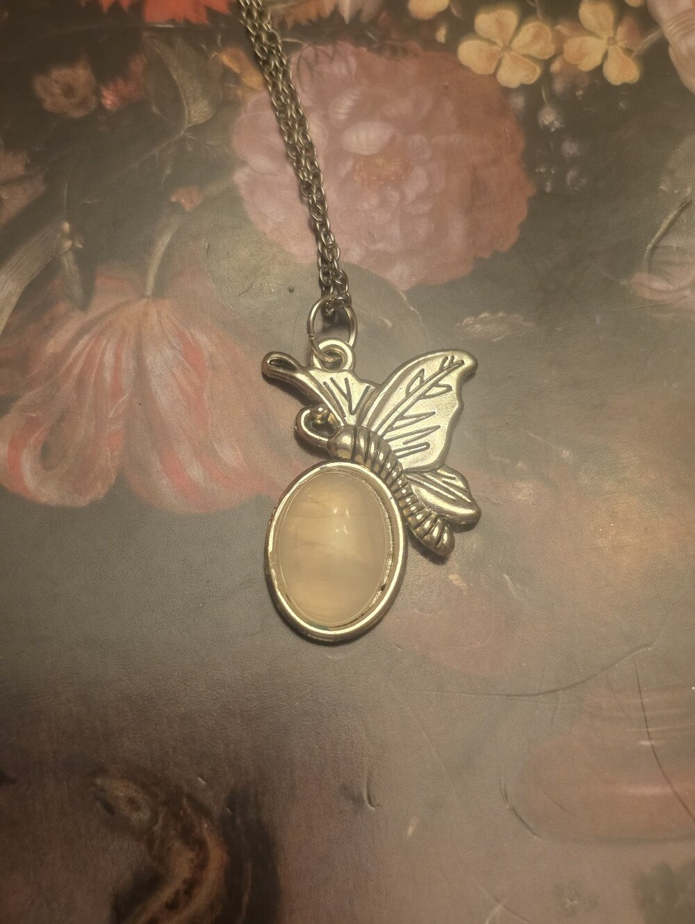 Butterfly Necklace W Rose Quartz Pendant On Stainless Steel Chain Necklace